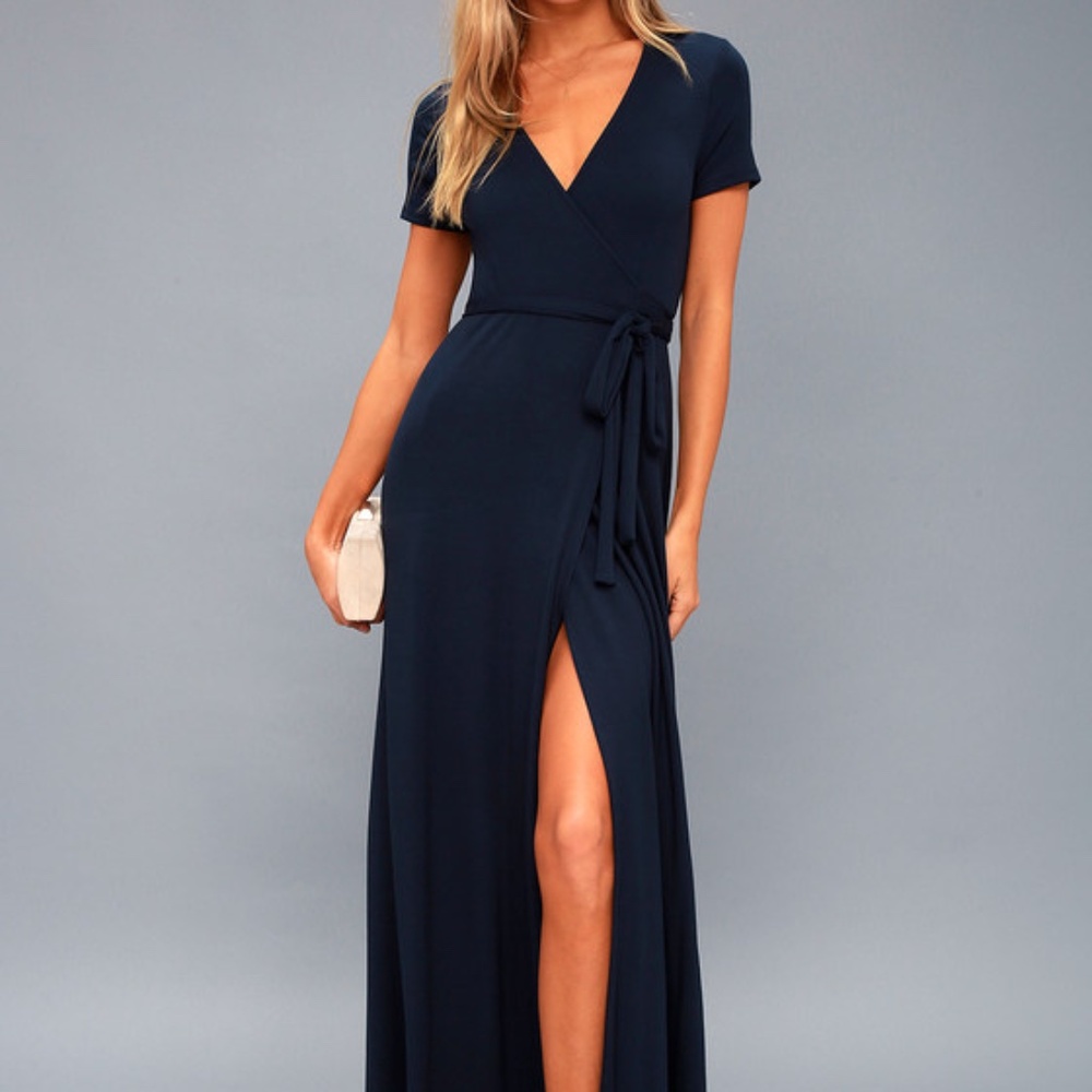 Lulus Evolve Navy Blue Wrap Maxi Dress - Size M
